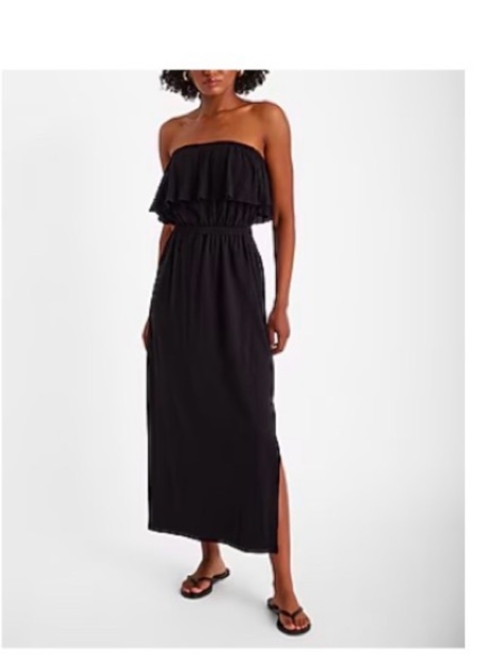 Express Black Strapless Ruffle Maxi Dress